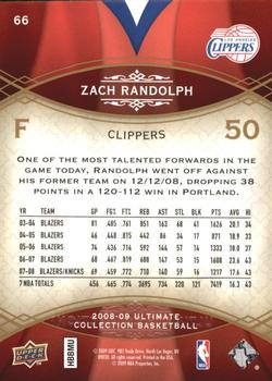2008-09 Upper Deck Ultimate Collection #66 Zach Randolph Back