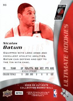 2008-09 Upper Deck Ultimate Collection #93 Nicolas Batum Back