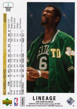 2008-09 Upper Deck Lineage #1 Bill Russell Back