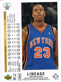 2008-09 Upper Deck Lineage #68 Quentin Richardson Back