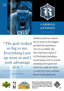 2004-05 Upper Deck Rivals Box Set #22 Carmelo Anthony Back