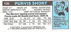 1980-81 Topps - Singles #100 Purvis Short Back