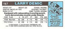 1980-81 Topps - Singles #167 Larry Demic Back