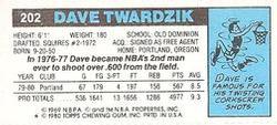 1980-81 Topps - Singles #202 Dave Twardzik Back