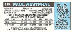 1980-81 Topps - Singles #229 Paul Westphal Back