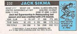 1980-81 Topps - Singles #232 Jack Sikma Back