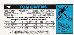 1980-81 Topps - Singles #201 Tom Owens Back