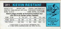 1980-81 Topps - Singles #211 Kevin Restani Back
