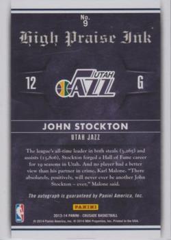 2013-14 Panini Crusade - High Praise Ink #9 John Stockton Back