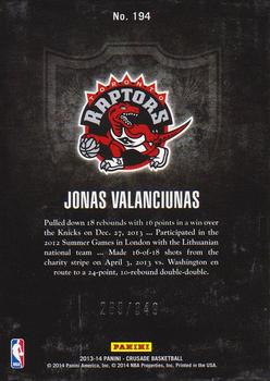 2013-14 Panini Crusade - Crusade Red #194 Jonas Valanciunas Back