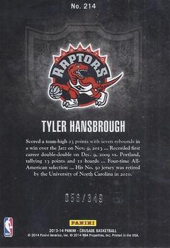 2013-14 Panini Crusade - Crusade Red #214 Tyler Hansbrough Back