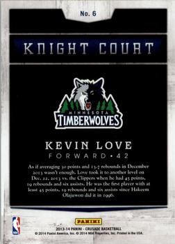 2013-14 Panini Crusade - Knight Court #6 Kevin Love Back