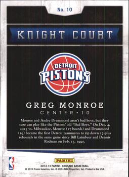 2013-14 Panini Crusade - Knight Court #10 Greg Monroe Back
