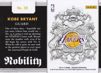 2013-14 Panini Crusade - Nobility #39 Kobe Bryant Back