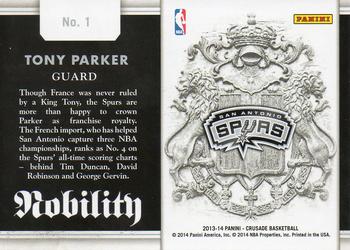 2013-14 Panini Crusade - Nobility #1 Tony Parker Back