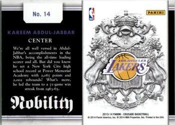 2013-14 Panini Crusade - Nobility #14 Kareem Abdul-Jabbar Back