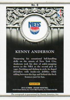 2013-14 Panini Crusade - Quest Autographs #8 Kenny Anderson Back