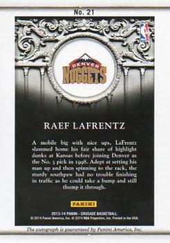 2013-14 Panini Crusade - Quest Autographs Silver #21 Raef LaFrentz Back