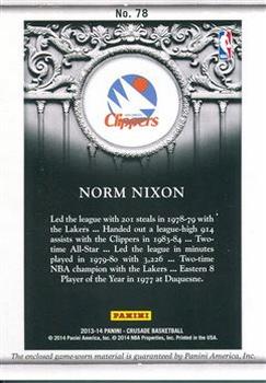 2013-14 Panini Crusade - Quest Memorabilia #78 Norm Nixon Back