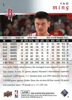 2008-09 Upper Deck Houston Rockets #1 Yao Ming Back