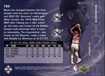 2001-02 Upper Deck Inspirations #103 Bobby Simmons / Wes Unseld Back