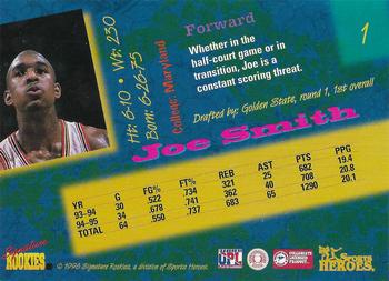 1996 Signature Rookies Basketball Sports Heroes #1 Joe Smith Back