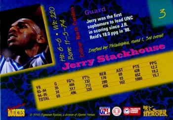 1996 Signature Rookies Basketball Sports Heroes #3 Jerry Stackhouse Back