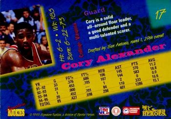 1996 Signature Rookies Basketball Sports Heroes #17 Cory Alexander Back