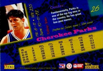 1996 Signature Rookies Basketball Sports Heroes #26 Cherokee Parks Back