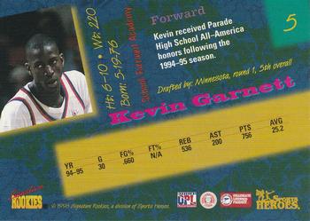 1996 Signature Rookies Basketball Sports Heroes #5 Kevin Garnett Back