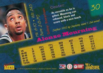 1996 Signature Rookies Basketball Sports Heroes #30 Alonzo Mourning Back