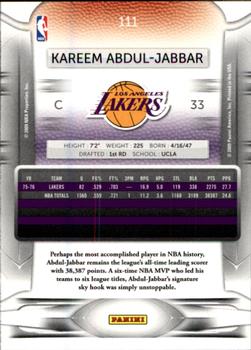 2009-10 Panini Prestige #111 Kareem Abdul-Jabbar Back