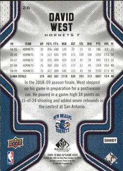 2009-10 SP Game Used #26 David West Back