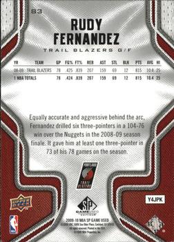 2009-10 SP Game Used #83 Rudy Fernandez Back