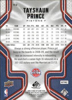 2009-10 SP Game Used #92 Tayshaun Prince Back