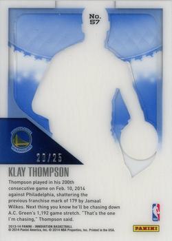 2013-14 Panini Innovation - Blue #57 Klay Thompson Back