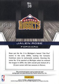 2013-14 Panini Innovation - Digs and Sigs #38 Jalen Rose Back