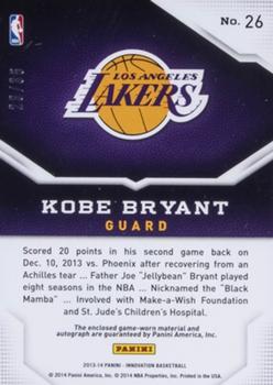 2013-14 Panini Innovation - Game Jerseys Autographs #26 Kobe Bryant Back