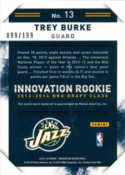 2013-14 Panini Innovation - Rookie Jumbo Jerseys #13 Trey Burke Back