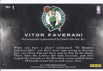 2013-14 Panini Innovation - Rookies Main Exhibit Signatures #1 Vitor Faverani Back