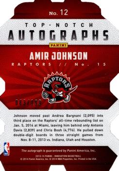 2013-14 Panini Innovation - Top Notch Autographs #12 Amir Johnson Back