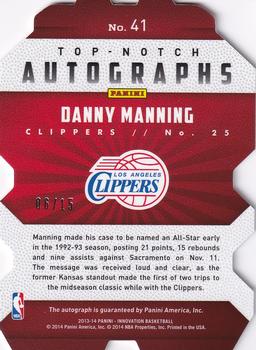 2013-14 Panini Innovation - Top Notch Autographs #41 Danny Manning Back