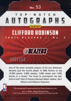 2013-14 Panini Innovation - Top Notch Autographs #53 Clifford Robinson Back