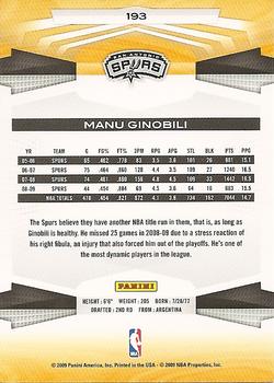 2009-10 Panini #193 Manu Ginobili Back
