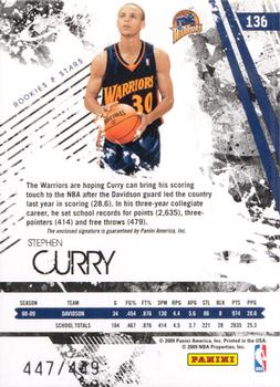 2009-10 Panini Rookies & Stars #136 Stephen Curry Back