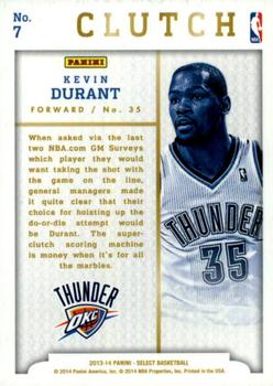 2013-14 Panini Select - Clutch #7 Kevin Durant Back