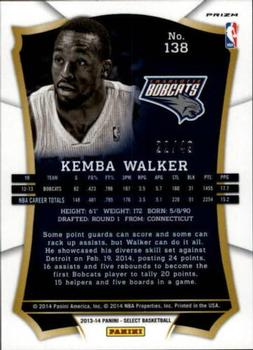 2013-14 Panini Select - Prizms Blue #138 Kemba Walker Back