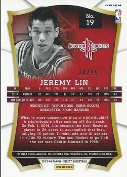 2013-14 Panini Select - Prizms Purple #19 Jeremy Lin Back