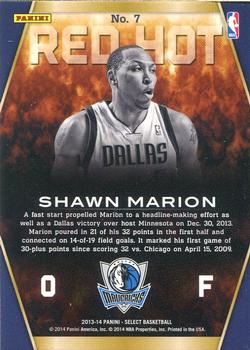 2013-14 Panini Select - Red Hot #7 Shawn Marion Back