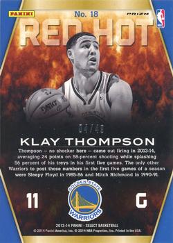 2013-14 Panini Select - Red Hot Prizms Blue #18 Klay Thompson Back